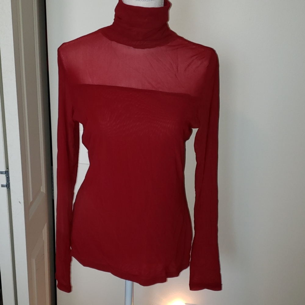 Red mesh form fitting turtleneck